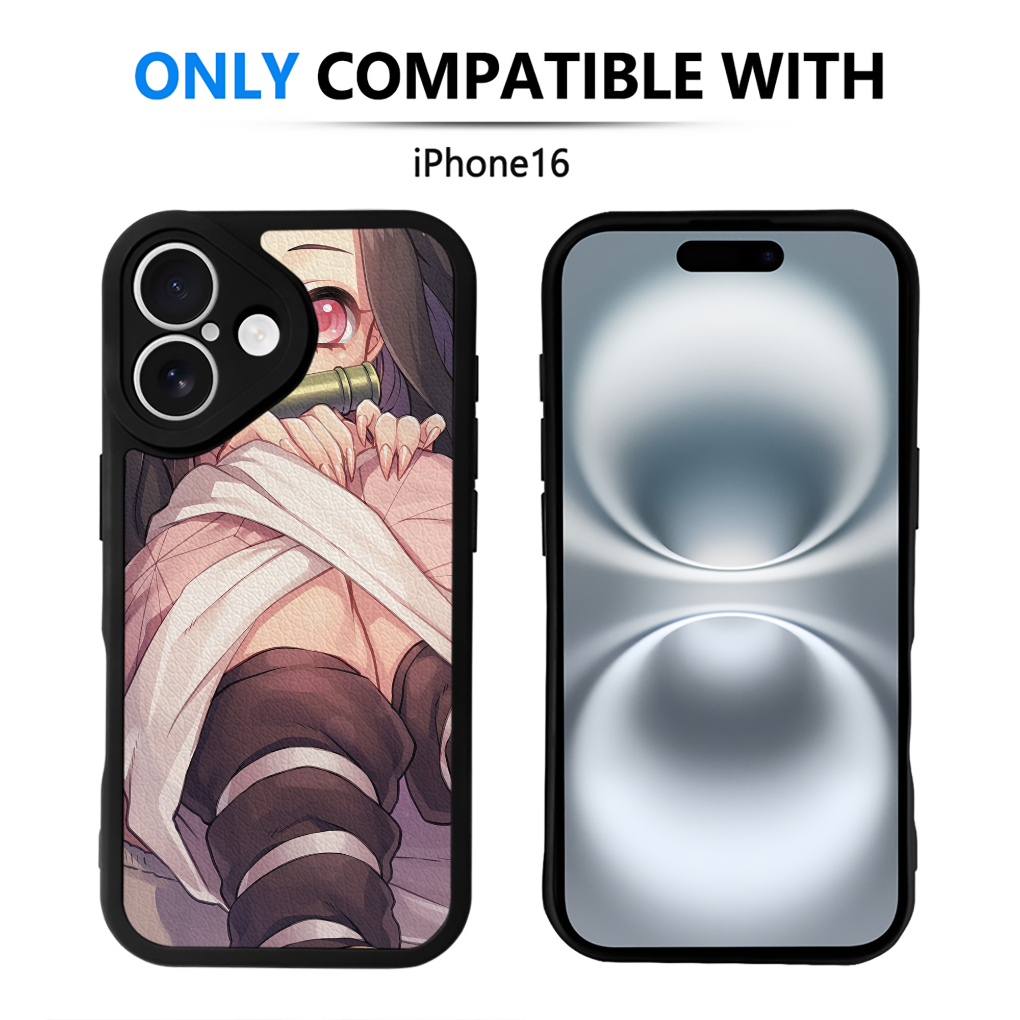 （画像用） 鬼滅の刃（きめつのやいば）竈門 禰󠄀豆子／かまど ねずこ Kamado Nezuko 【iPhone 16シリーズ対応】シリコンスマホケース（レザー調） 材質：シリコン